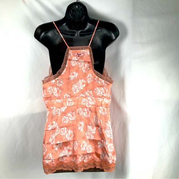 Free People Intimates Size Medium Peach Floral Satin & Lace Top Romance - Picture 2 of 12